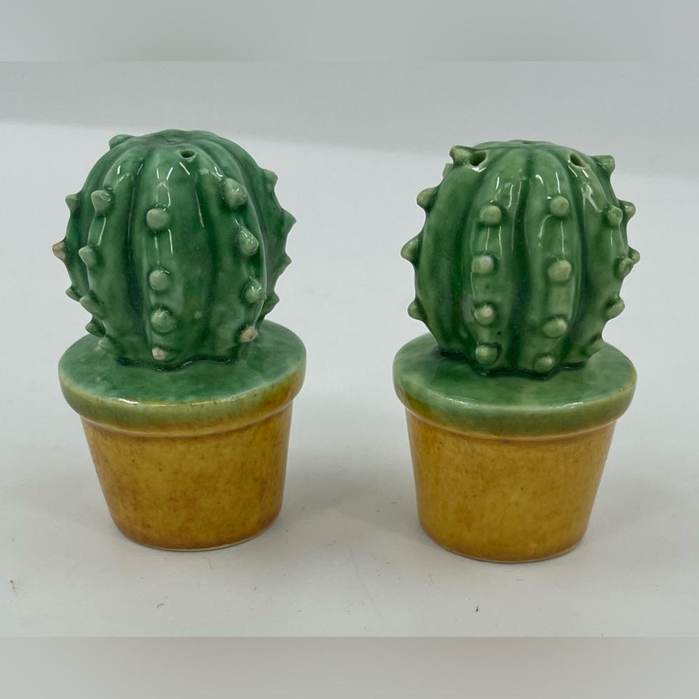 Cactus in Pots Salt and Pepper Shakers Set Vintage 1950's No Stoppers 2.75”